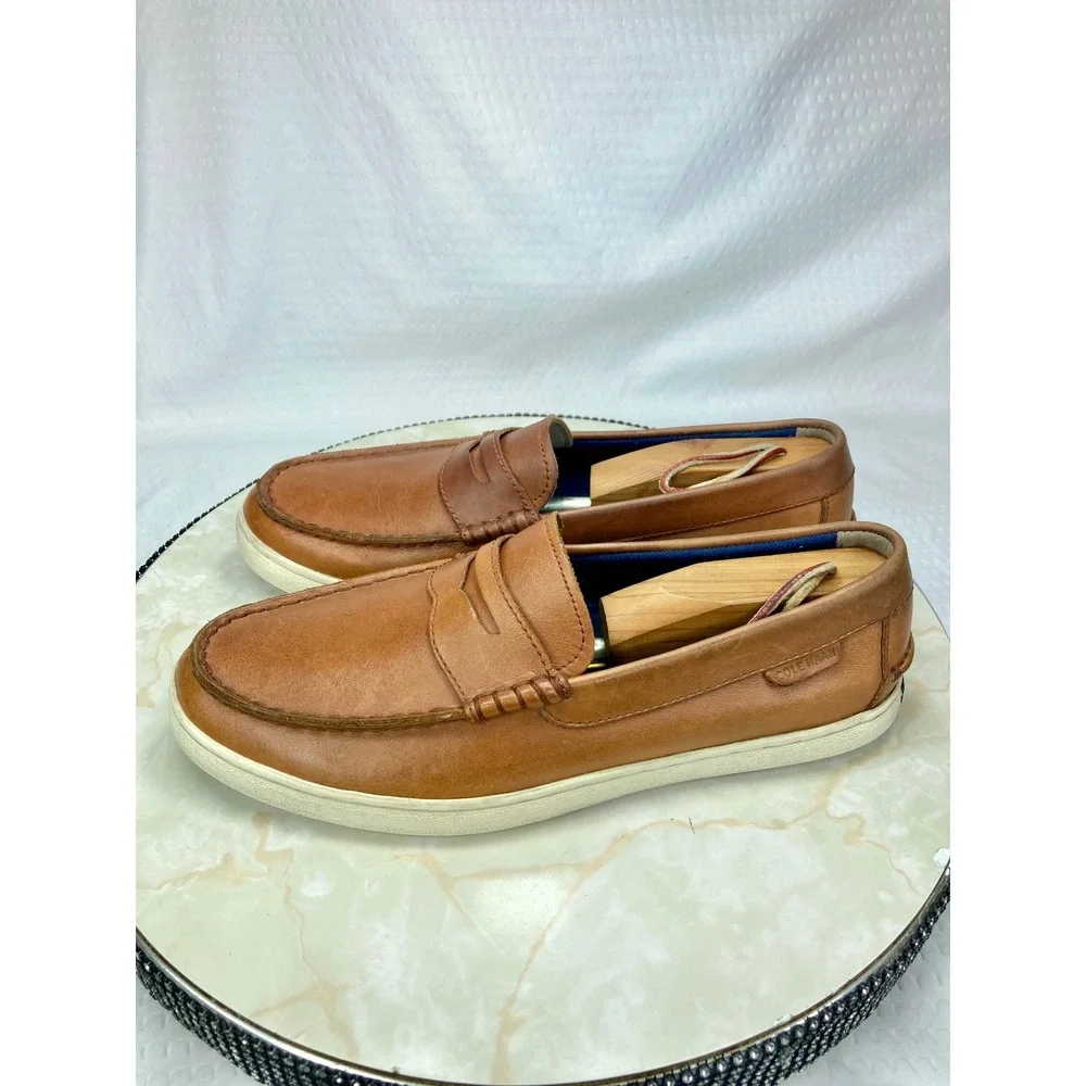 Cole Haan Grand OS Leather Penny Loafers Mens 8 Tan Office Preppy Slip On Shoes
